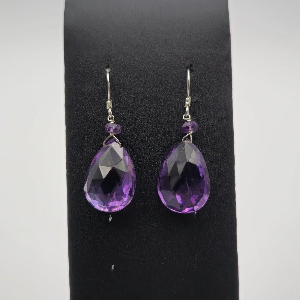 Sterling Silver Large Faceted Amethyst Gem Earrings A1997 - Picture 1 of 7